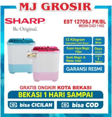 MESIN CUCI SHARP EST 1270 SJ 12 KG 2 TABUNG EST1270 12KG DOLPHINWAVE