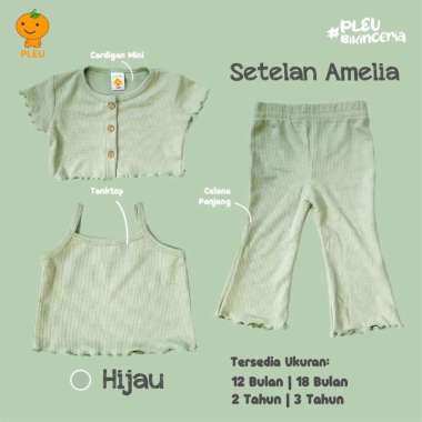 PLEU Setelan Amelia | Setelan Cardigan Tanktop Anak Perempuan Usia 1-3 Tahun 12 bulan Hijau