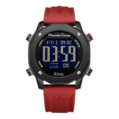 Jam Tangan Pria Alexandre Christie Digi AC 9377 MH RIPBARE Men Digital Dial Red Rubber Strap Merah