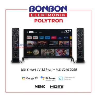 Polytron LED Smart TV 32 inch PLD 32TG9055 / Cinemax Google TV 32TG9055 Tower Speaker
