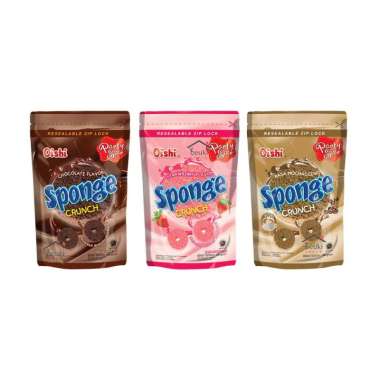 Oishi Sponge Crunch Snack Cokelat Strawberry Pouch 100g All Variant Stoberi - 100g