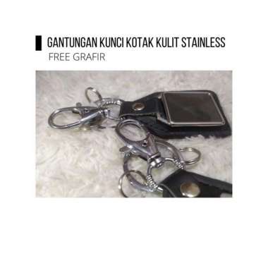 GANTUNGAN KUNCI KOTAK KULIT STAINLESS GRAFIR LOGO/NAMA Non Grafir