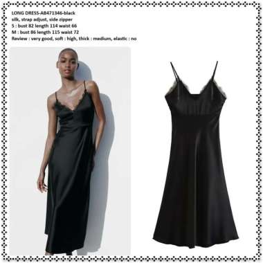 AB471346 Lace Long Dress Midi Gaun Pesta Renda Tali HItam Black Wanita Korea Import Silk Sutra