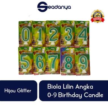 Lilin Angka 0-9 Hijau Glitter Green Lengkap - Happybirthday Candle-Ulang Tahun-HBD-Happy Birthday 1