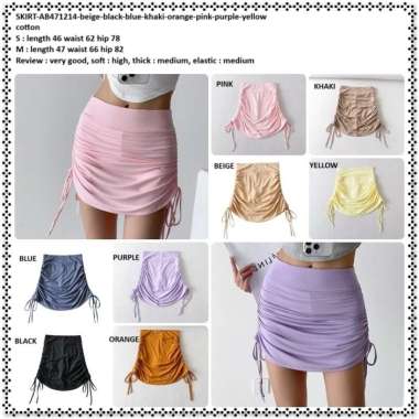 AB471214 Rok Mini Skirt Pendek Bodycon Span Serut Sexy Wanita Korea Import Hitam Pink Ungu Purple Li