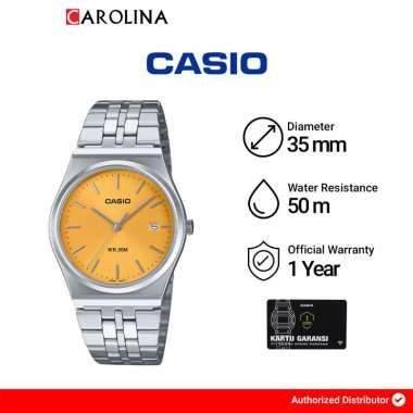 Jam Tangan Pria Casio General MTP-B145D-9A Orange Dial Stainless Steel Band