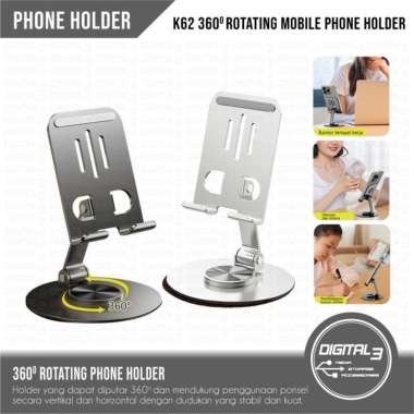 Holder Dudukan HP K62 Rotating 360° Foldable Mobile Phone Bracket Stand Ponsel Lipat Portable Grey