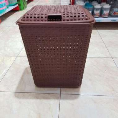 Keranjang laundry pakaian/Keranjang motif anyam tutup/Keranjang troy instan