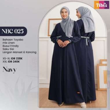 Gamis Nibras NBC 25 Warna Putih Polos Baju Muslimah Katun Toyobo - Putih White, XS S Navy Dongker