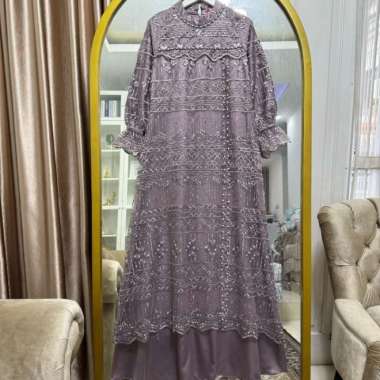 gamis tile lepas pasang model renjana dress - silver, XXL XL lavender