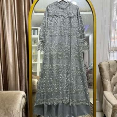 gamis tile lepas pasang model renjana dress - silver, XXL L silver