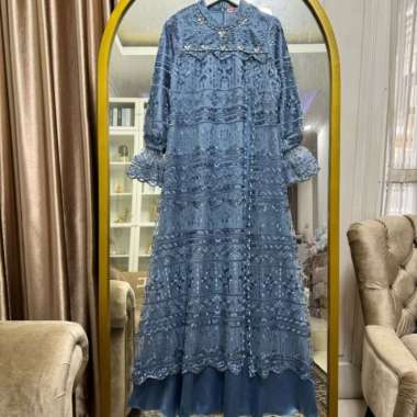 gamis tile lepas pasang model renjana dress - silver, XXL M babyblue