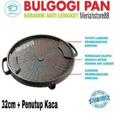 BULGOGI PAN 32 CM ASLI ORI & TUTUPAN KACA SET BBQ MARBLE GRILL PANCI merk SUGGO