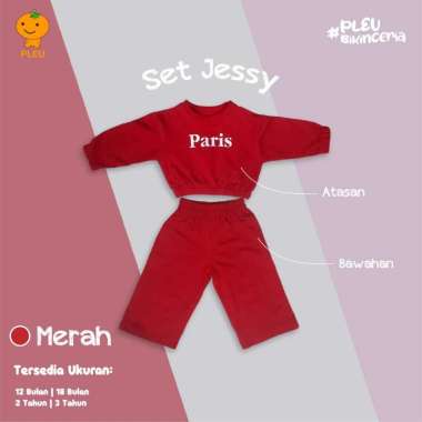 PLEU Set Jessy | Setelan Celana Panjang Anak Perempuan Usia 1-3 Tahun 3 Tahun Merah