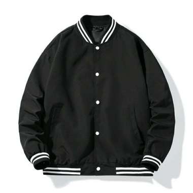 BOSSINDO Jaket Baseball Varsity Pria Polos Terbaru Parasut Premium Hitam XL