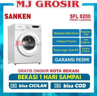 MESIN CUCI FRONT LOADING SANKEN SFL 8200 7KG SFL8200 7 KG LOW WATT