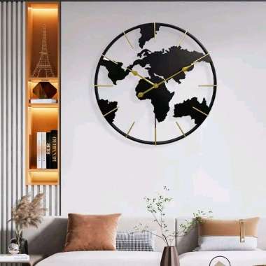 OUGWA Jam Dinding Besar Globe Design Iron Silent Movement 60cm - OG-55 - Black
