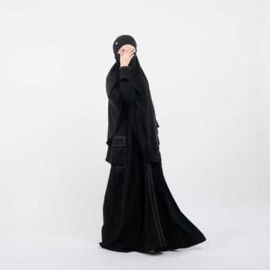 Ziyah.id Abaya Cargo Nusaibah Bahan Jetblack Madinah Premium Gamis Muslimah Jetblack