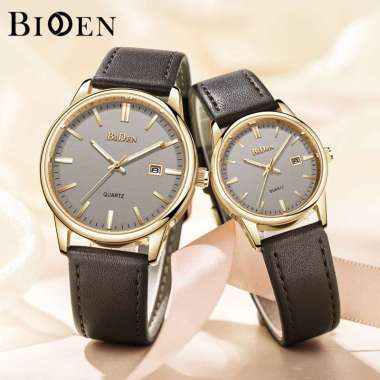 BIDEN Jam Tangan Couple Anti Air Kuarsa Klasik Mode Tali Kulit Elegan Romantis Jam Pria+Jam Wanita
