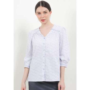 White Mode Izzati Blouses - Pakaian Wanita Blouses Cewek M White Mix Blue