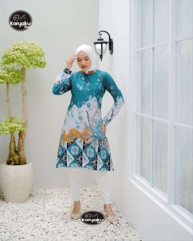 Baju Tunik Batik Wanita | Baju Tunik Wanita | Baju Atasan Wanita | Baju Kantor Wanita XXXL hijau