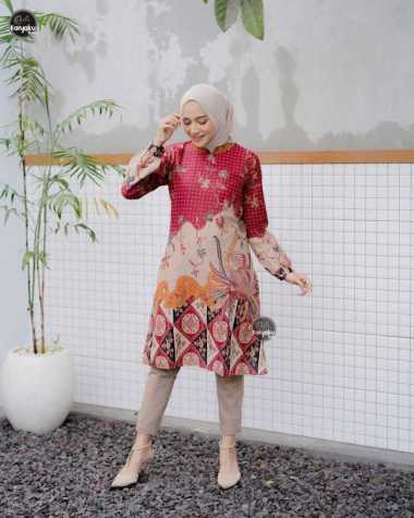 Baju Tunik Batik Wanita | Baju Tunik Wanita | Baju Atasan Wanita | Baju Kantor Wanita XXXL merah