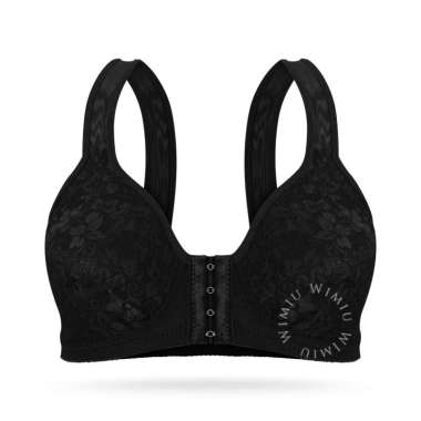 WIMIU BH Bra Wanita Kait Kancing Depan BH Tanpa Kawat Tanpa Busa Motif Bunga Brokat Wireless Bra 100