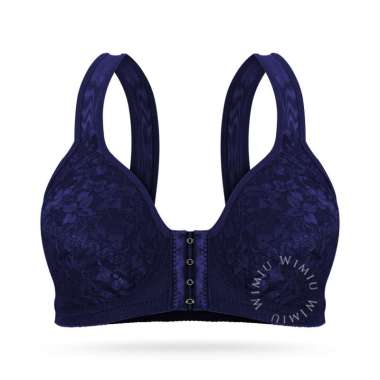 WIMIU BH Bra Wanita Kait Kancing Depan BH Tanpa Kawat Tanpa Busa Motif Bunga Brokat Wireless Bra 100