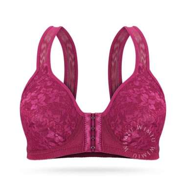 WIMIU BH Bra Wanita Kait Kancing Depan BH Tanpa Kawat Tanpa Busa Motif Bunga Brokat Wireless Bra 100