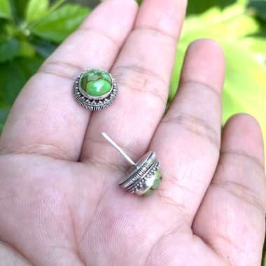 Anting Earrings Sumpel Stud Tusuk Giwang Perak Silver Bali Asli 925 Green Mojave Turquoise Wanita Pe