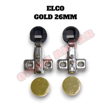 1 PASANG Engsel Sendok Kaca Merek Elco Tutup Gold Chrome 26mm lurus (warna Gold)