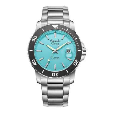 Jam Tangan Pria Alexandre Christie AC 6141 MA BSSLB Men Automatic Baby Blue Dial Stainless Steel Str
