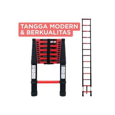 Kova Steg Tangga Lipat Single Alumunium Teleskopic Ladder Teleskopik BLACK RED 3.8M
