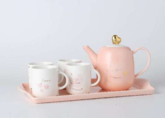 Cangkir Teko Tea Set Unik Lovely Pink Gelas Kopi Set 320-145