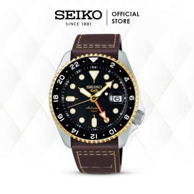 New Seiko 5 Sports SSK036K1 SSK036 Leather Automatic GMT Black & Gold