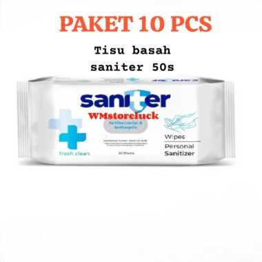 10 PCS Tissue basah Saniter antiseptic & antibacterial 50 sheets/Tisu basah saniter antiseptik dan a