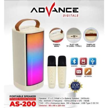 Speaker Advance AS200 Speaker Portable Karaoke Bluetooth 2 Mic Wireles Biru Muda
