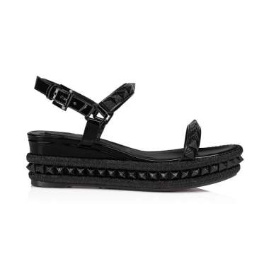 Christian Louboutin Pyraclou 60 Espadrilles Slingback Wedges Black 39 Black