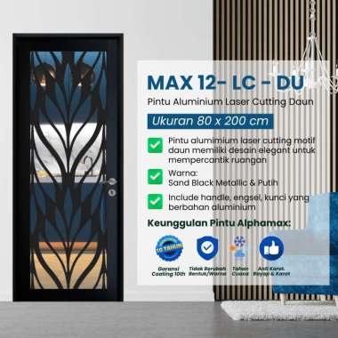 ALPHAMAX Max 12-LC-DU Pintu Alumunium Laser Cutting Daun Kaca Polos Clear 80x200 cm Buka Kanan Putih