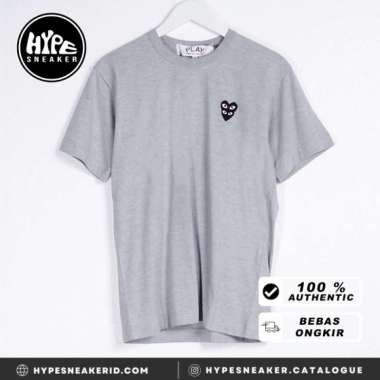 Kaos CDG PLAY DOUBLE HEART POCKET GREY EXCLUSIVE T-SHIRT 100% ORIGINAL XXLW