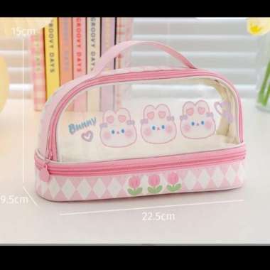 Kotak Pensil Anak Soft Cute Cartoon Pencil Case Pin Bros Boneka Lucu Pink 2 tingkat