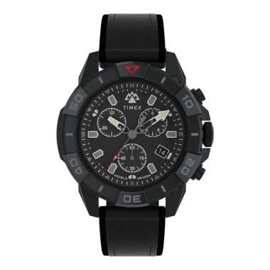 Jam Tangan Pria Timex Expedition TW2W16000 Ridge Chronograph Black Dial Black Eco-Friendly Leather S