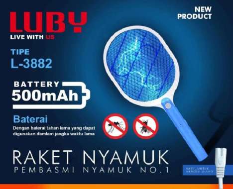 Raket Nyamuk Lalat Cas Rechargeable Luby ELectric Swatter LED lampu L3882 3882
