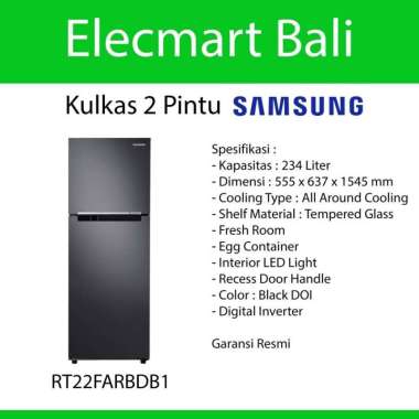 Kulkas 2 Pintu 234 Liter Digital Inverter Samsung RT22FARBDB1