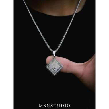 Kalung Lafadz Allah Pria Muslim Islam Titanium Anti Karat Silver Putih Kalung+Liontin