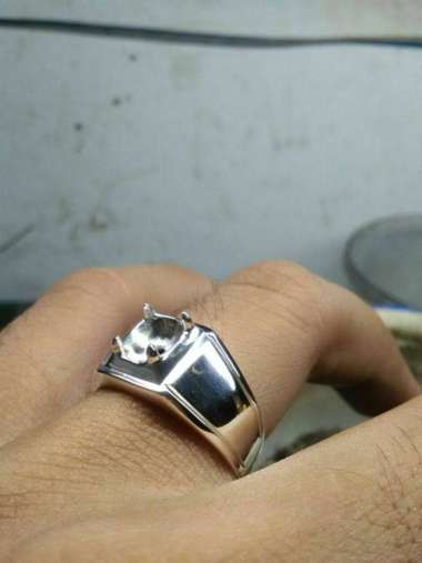 emban cincin perak handmade garis polos 02 batu kecil