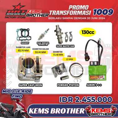 PAKET BLOK BRT CASTING IRON BOREUP 130CC 155CC MIO J XRIDE FINO HEMAT 3 (BLOK PISTON FORGED NOKEN AS