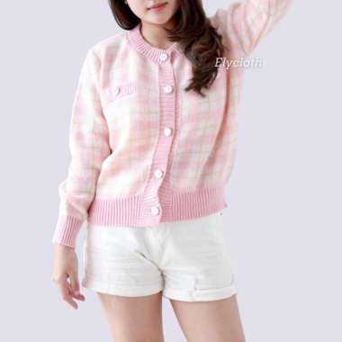 ELYCLOTH | CAROLINE CARDIGAN | CARDIGAN RAJUT WANITA PREMIUM KNIT ALL SIZE PINK