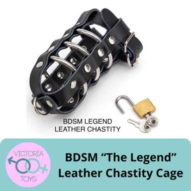"THE LEGEND" LEATHER CHASTITY CAGE LOCK A COCK