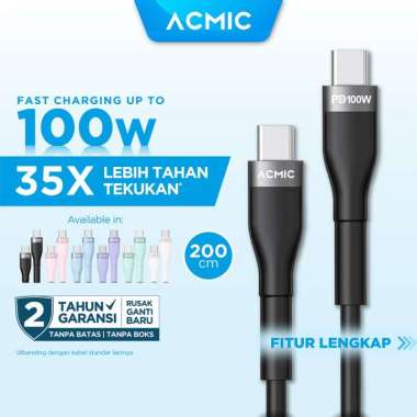 ACMIC UNILINE Kabel Data Type C to Type C Power Delivery PD 100W Fast Charging 2 Meter 2M Original l